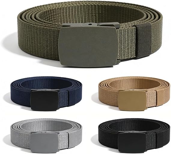 Men's Stretch Tactical Belt – Adjustable No-Hole Belt with Plastic Buckle for Hiking, Work & Casual Wear