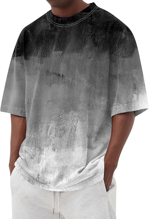 Men's Summer Gradient T-Shirt – Short Sleeve Crew Neck Casual Oversized Soft Tee