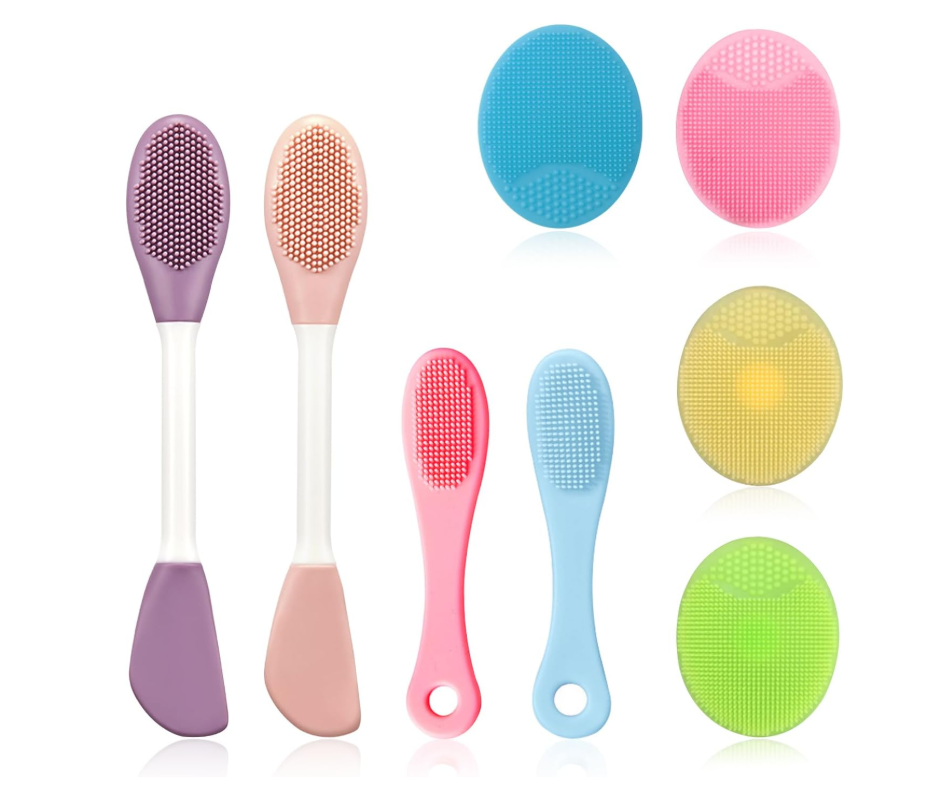 Silicone Face Scrubber & Exfoliator – 8 Piece Facial Cleansing Brush Set for Gentle Deep Cleansing, Exfoliation & Pore Care