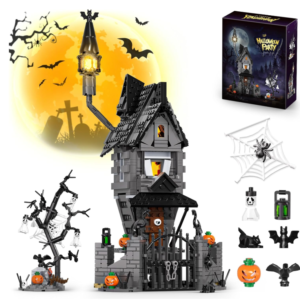 Halloween Haunted Mansion Building Set – Light-Up Haunted House with Glow-in-the-Dark Pumpkins, Skeletons & Ghosts