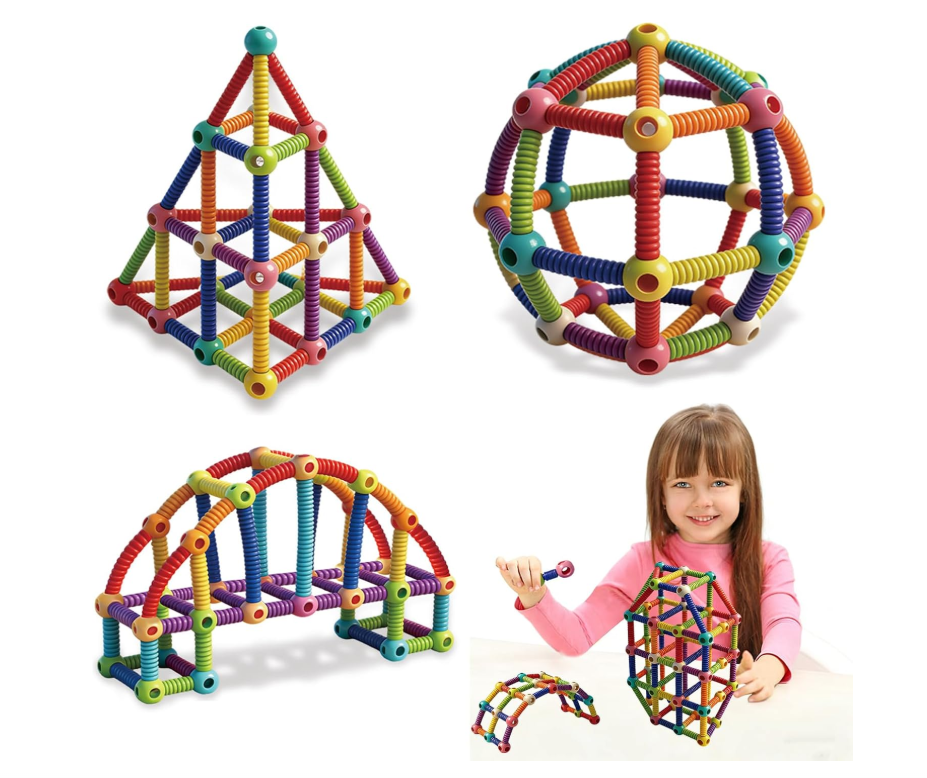 128-Piece Flexible Building Stick Blocks – Creative Construction & Montessori Educational Toy for Kids