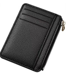 Ultra-Thin Synthetic Leather Zipper Card Wallet – 6 Card Slots, Compact Unisex Wallet